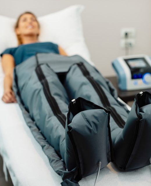 Close-up of pressotherapy treatment at health spa.